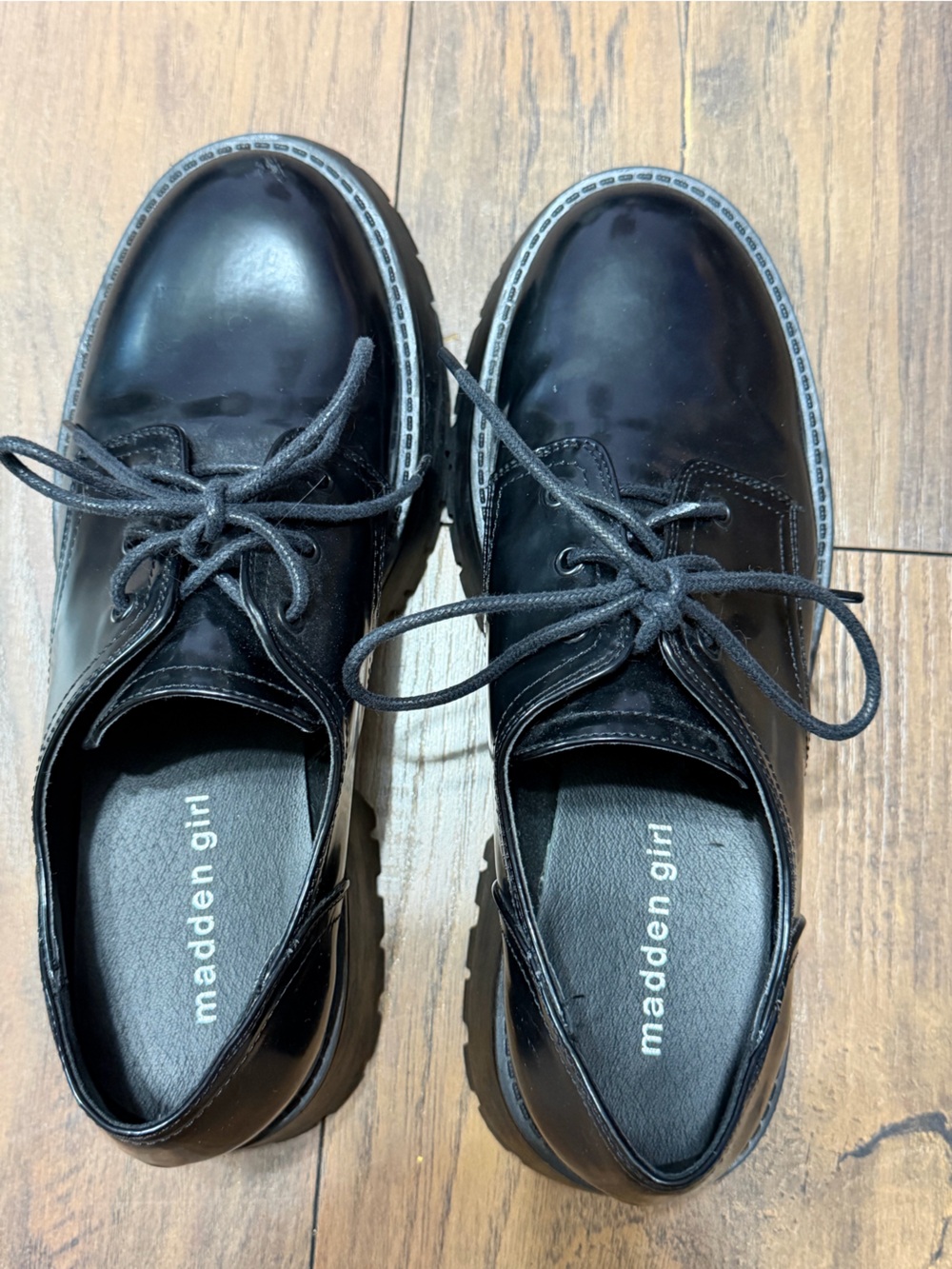 Madden Girl Black Patent Platform Lace-Up Oxfords